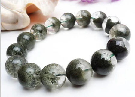 

001062 Top Quality Natural Green Phantom Quartz Crystal Round Bracelet AAAAA 14.5 mm