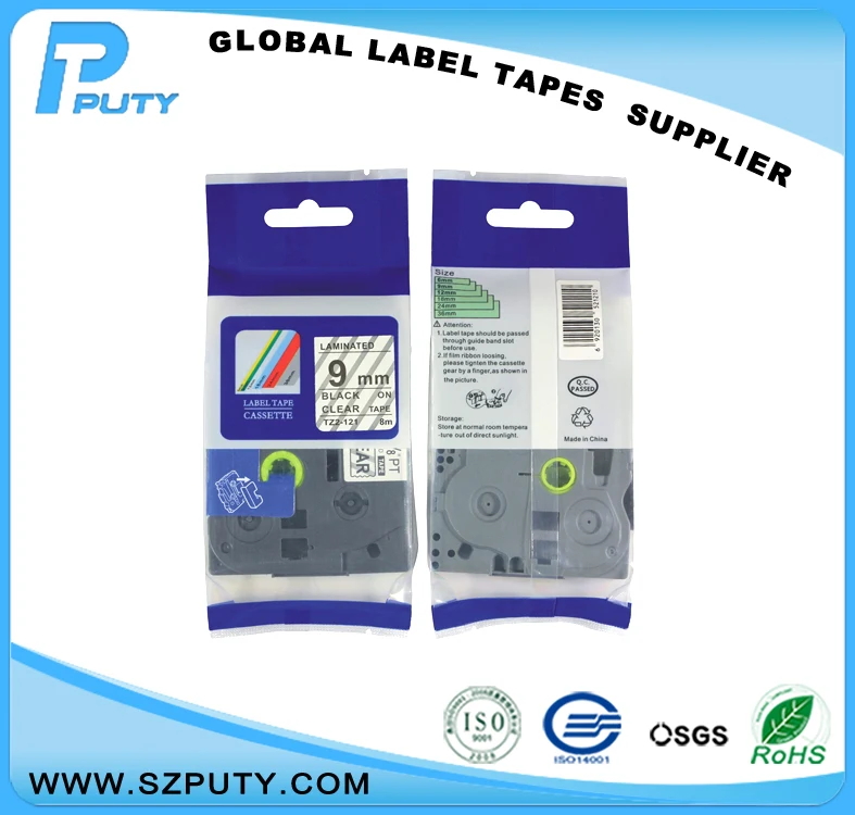 

TZ-121 Black on Clear 9mm tape compatible for Brother label printer TZe-121