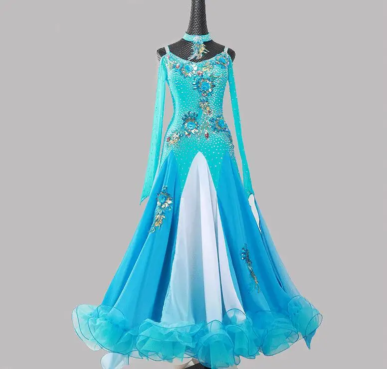 

Ballroom Waltz Dance Dresses For Lady New Design Elengant Tango Dancing Wear Women Standard Ballroom Dance Dress blue MD520