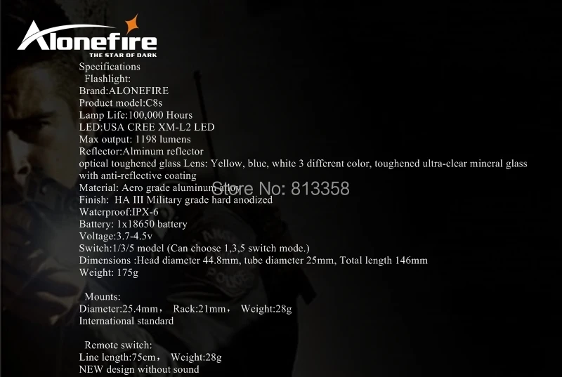 AloneFire C8 CREE XML T6 L2 U3 светодиодный тактический флэш-светильник фонарь 20 мм крепление для страйкбола прицел ружья светильник 18650 батарея