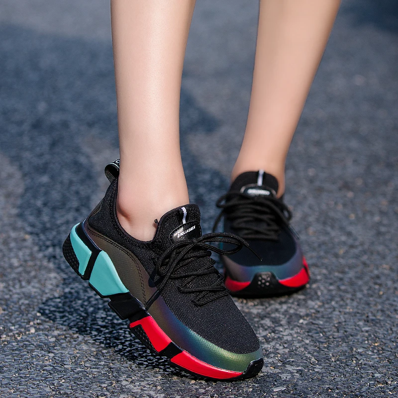 Лидер продаж; трендовые женские кроссовки на шнуровке; женская обувь для бега; Весенняя спортивная обувь; zapatillas mujer; ; женская спортивная обувь - Цвет: BK-red