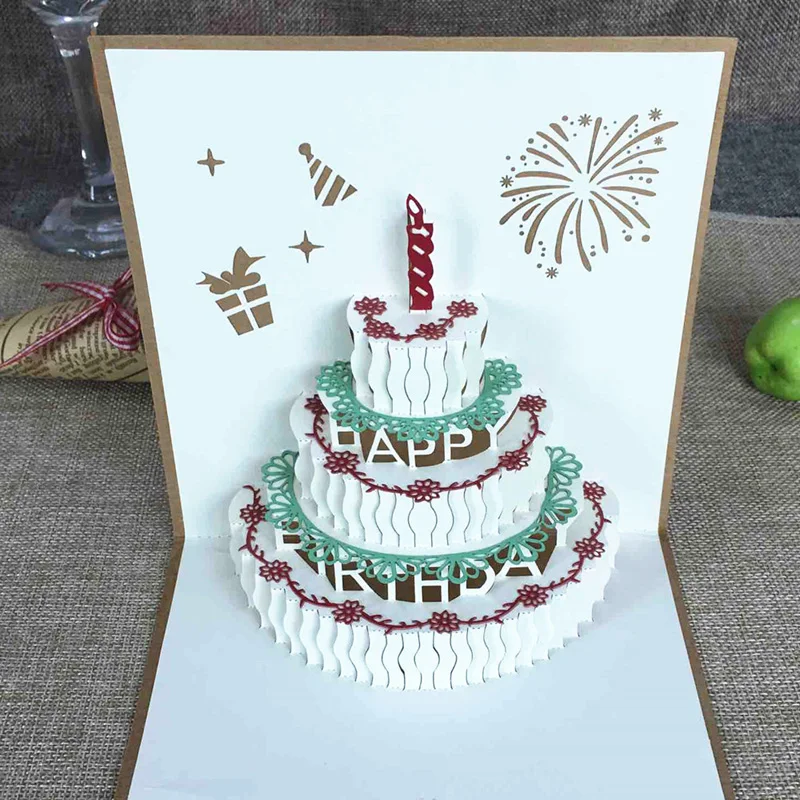  1pcs Birthday Gift Cake Card Pop Up 3D Greeting Cards With Envelope Post Card Invitation Handcrafte - 32805244988