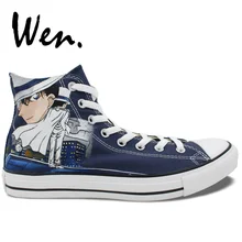 Вэнь синий Аниме ручная роспись обувь дизайн на заказ детектива Коран ребенок Phantom вор высокие мужские женские парусиновые кроссовки