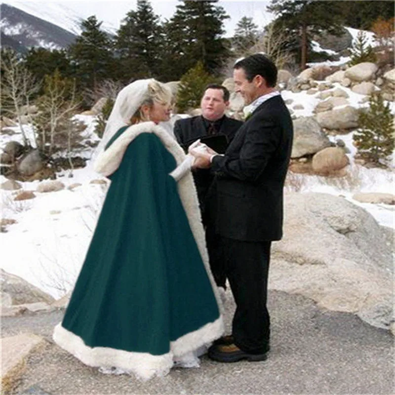 Горячая продажа Свадебная накидка Свадебные плащи с капюшоном с отделкой из искусственного меха теплая зимняя Свадебная накидка для