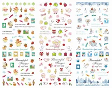 3 folha/lote natal prego adesivos bonitos ovelhas floco de neve decalques de água natal unhas arte decorações manicure ferramentas 208-210