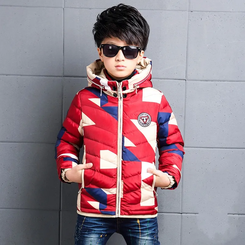 

New Winter Jacket Baby Geometric Hooded Coat For Kids Veste Enfant Garcon Boy Winter Jacket 8WC001