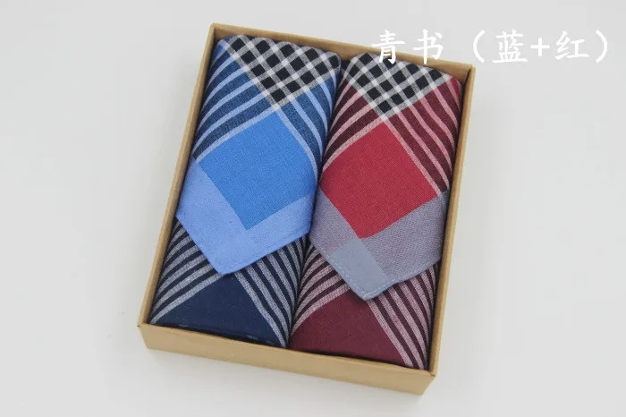 2 шт./компл. носовые платки хлопок платок проверено и клетчатыми элементами носовых платков с упаковано в подарочную коробку - Цвет: Blue Red