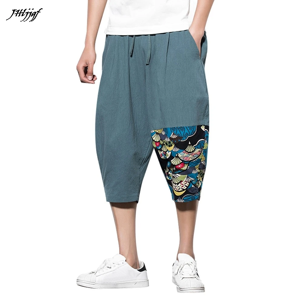 

New 2019 summer shorts men Casual Linen Slim Sports Pants Elastic Waist beach shorts Calf-Length Baggy Harem Pants Dancer M-4XL