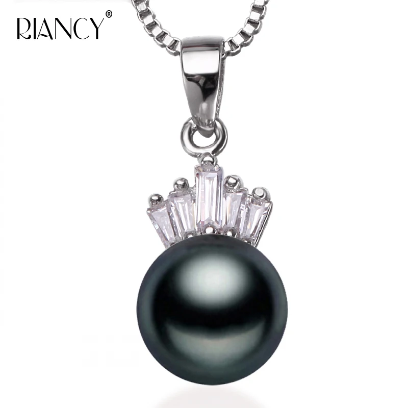 

Fashion Natural Freshwater black Pearl pendant 925 sterling Silver Jewelry 9-10mmPearl Necklace For Women Best Gift