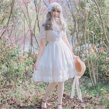 

Sweet Lolita Dresses Gothic White Black Chiffon Lace Short Sleeve Princess Dresses For Women Girl Summer Dress Plus Size XL
