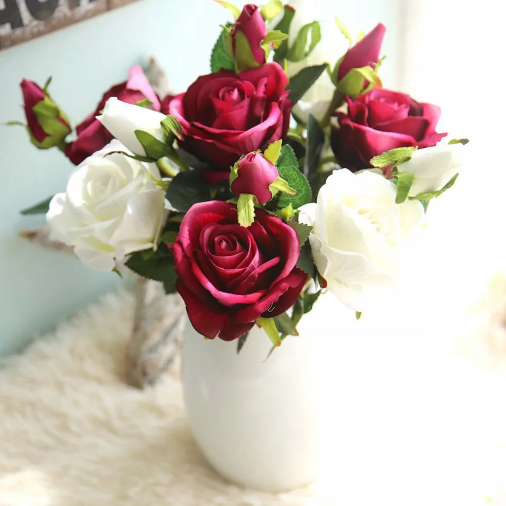 Букет на Рождество, Искусственный декоративный цветочный букет, искусственные розы, фланелевый цветок, свадебный букет для вечеринки, домашний декор USPS# N03