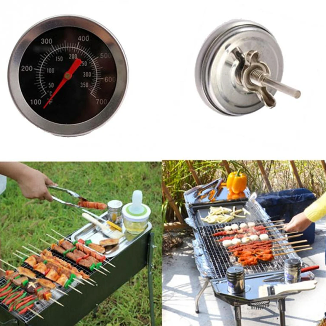 

Stainless Steel Oven Thermometers BBQ Smoker Pit Grill Bimetallic Thermometer Temp Gauge With Dual Gage 500 Degree Cooking Tools