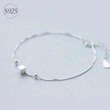 Подлинный 925 стерлингового серебра квадратный куб& круглые бусины браслет с прямоуголными звеньями геометрические ювелирные изделия Регулируемые GTLS204