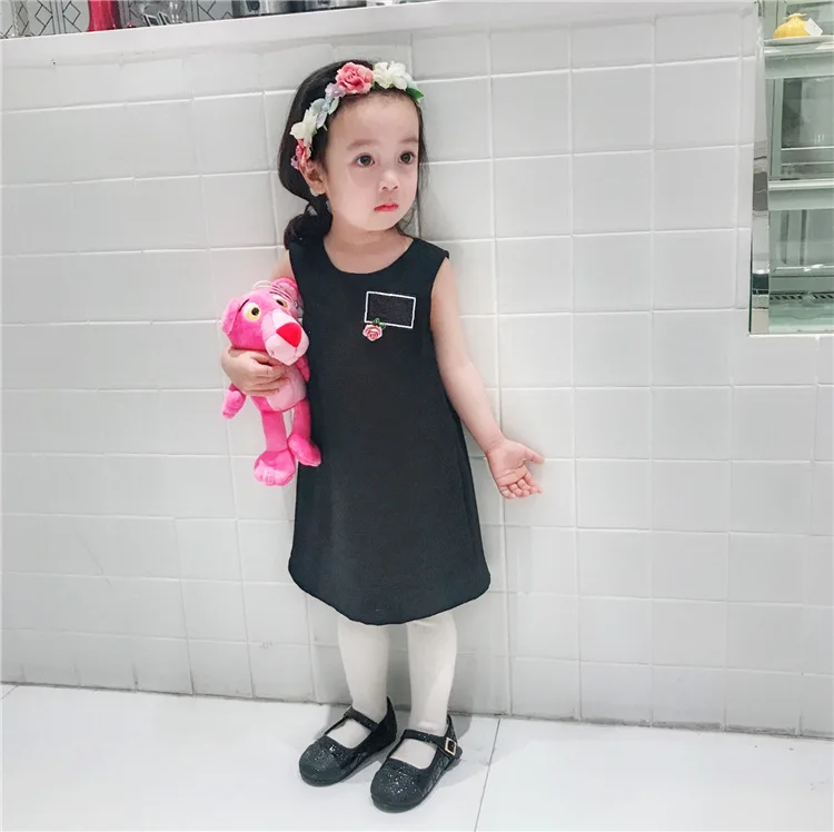 

2018 Baby Spring Sleeveless Dress Black A-Line Cute Style Baby Girls Dress Solid Pullover Children Clothes For Girls