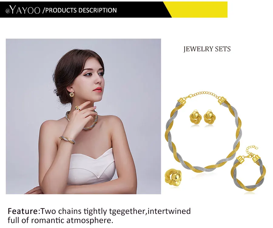 AYAYOO African Beads For Jewelry Sets Women Wedding Imitated Crystal Necklace Earrings Gold Color Pendant Dress Accessories (1)