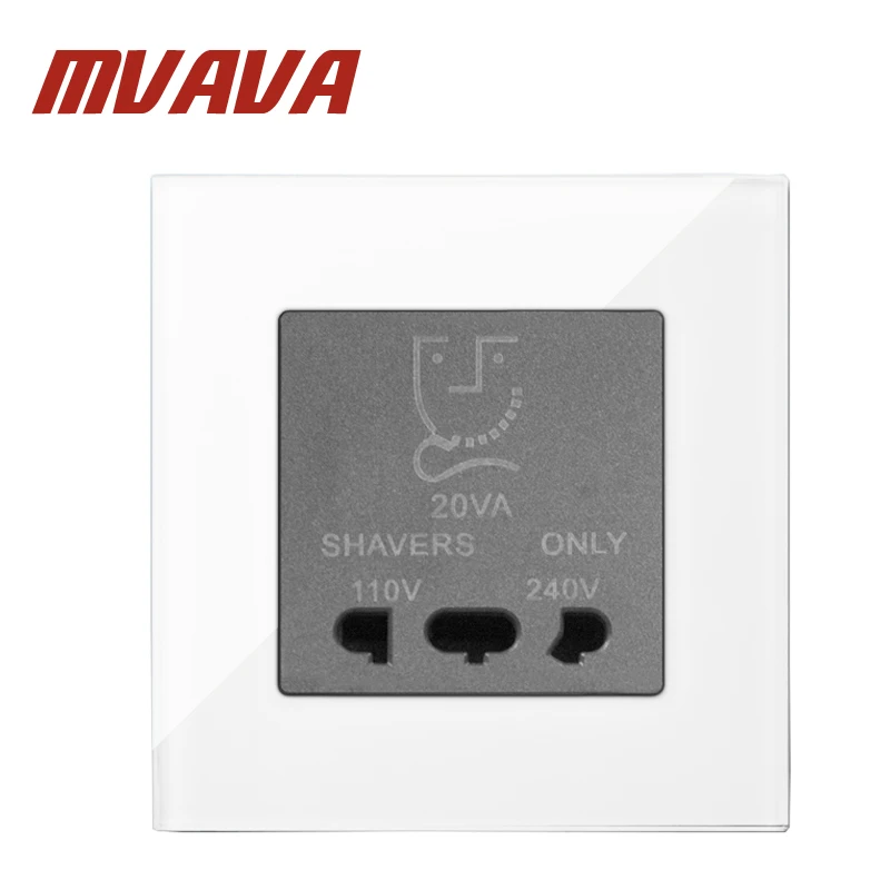 

MVAVA Dual Voltage Wall Shaver Socket Beard Shaver Charge Wall Socket Luxury Crystal White Panel 20VA 110V & 240V Free Postage