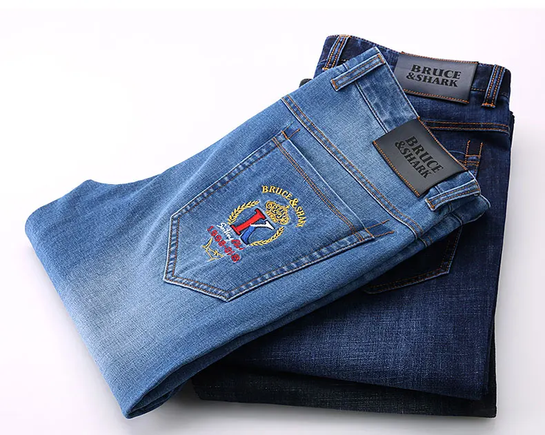 Брюс и Акула новые джинсы мужские модные повседневные высококачественные прямые мужские джинсы с вышивкой хлопковые легкие большие размеры 28 до 42 8262