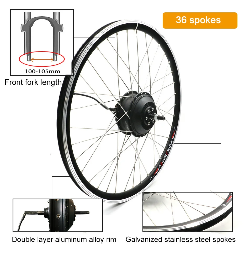 36V 250W-500W Electric Bike Kit Ebike Kit 20"-700C 28 inch Front Hub Wheel Motor Samsung Electric Bicycle Conversion Kit E Bike