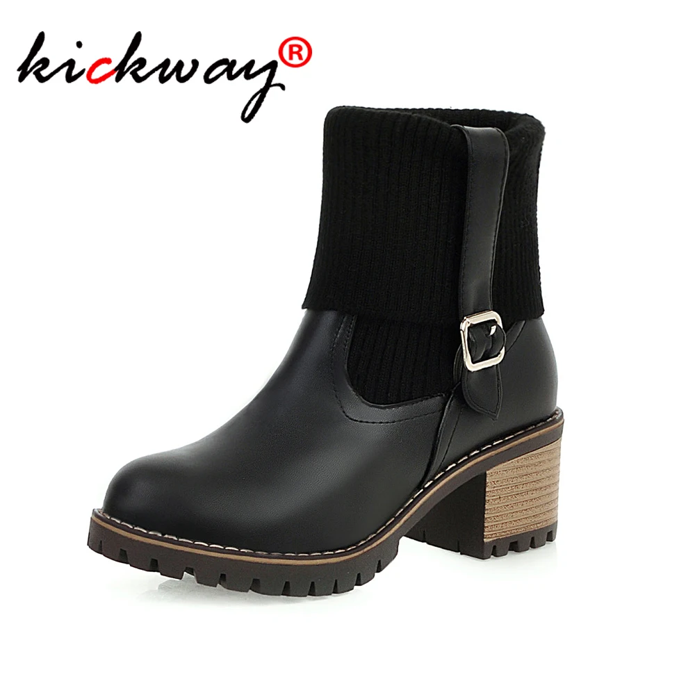 

2019 New Women's Boots Platform Martin Boots Women Slip-on Knitting Handmade Casual Female Shoes Botas Mujer Large Size 34-43