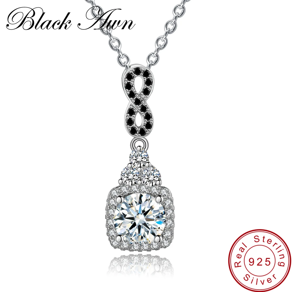 

[BLACK AWN] 925 Sterling Silver Fine Jewelry Trendy Engagement Necklaces for Women Wedding Pendants P152