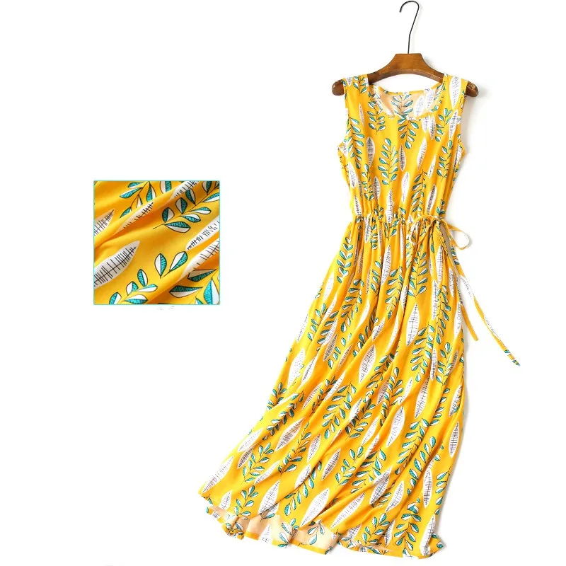

print Bohemian Soft Cool cotton beach tank dress holiday beach sash waist dress 2019 summer