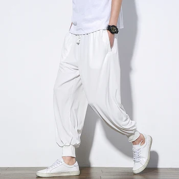 

2019 premium brand Fashion Male autumn Elastic waistline Looselinen Baggy pants/Men Beam foot trousers cotton linen Haroun pants