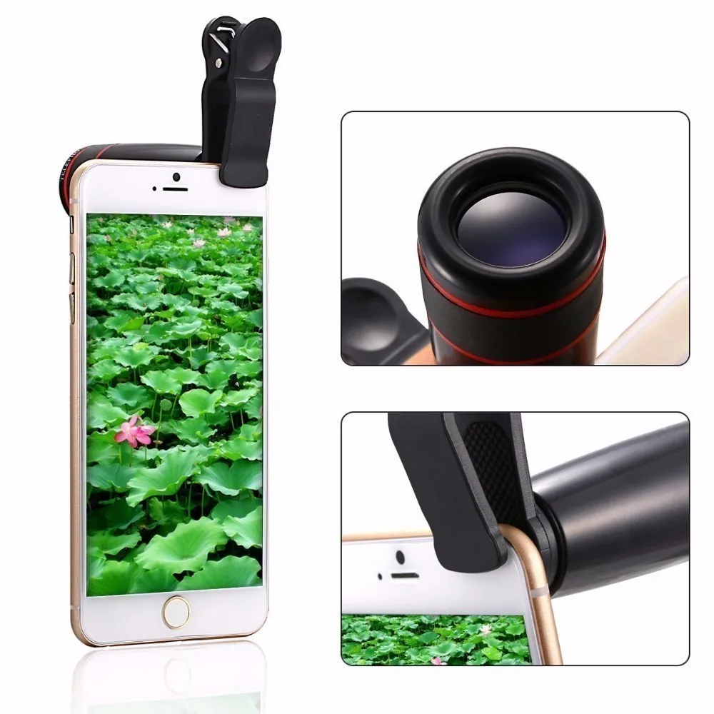 12X Zoom Telephoto Lens Fisheye Wide Angle Macro Lentes Telescope With Selfie Stick Clip Tripod Smartphone Cell Phone Lneses Kit