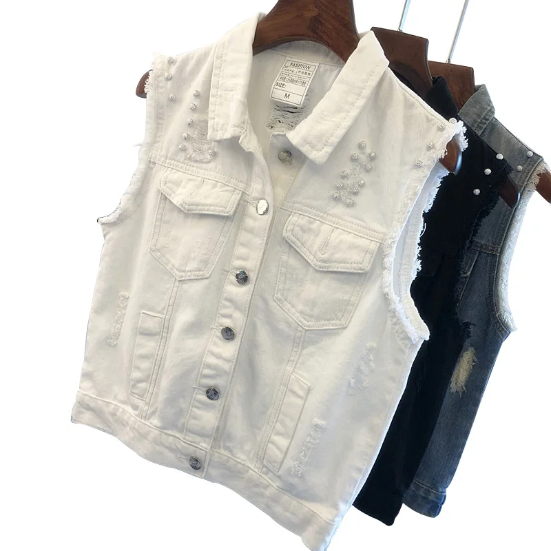 girls white jean vest