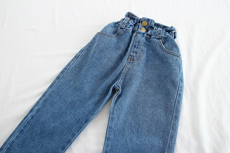 Весенне-осенние детские джинсовые широкие брюки для девочек детские джинсы джинсовые брюки с эластичной резинкой на талии для подростков Повседневные детские джинсы для девочек