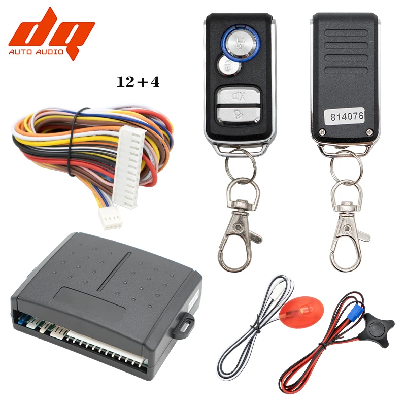 

12+4 Universal 12V Car Alarm System One Way Vehicle Burglar Alarm Security Protection System with 2 Remote Control Auto Burglar