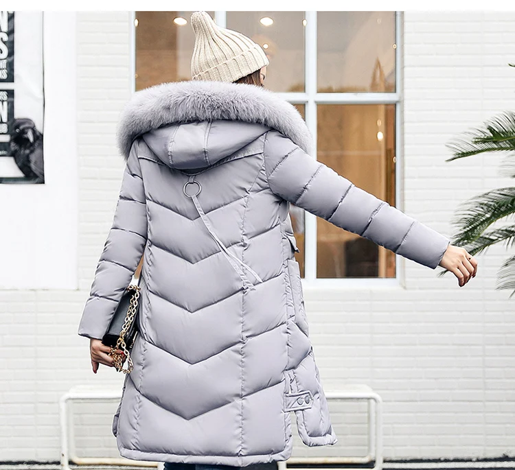 Высококачественная теплая плотная женская зимняя куртка с меховым капюшоном, хлопковое Женское пальто, длинная парка, верхняя одежда, женские парки