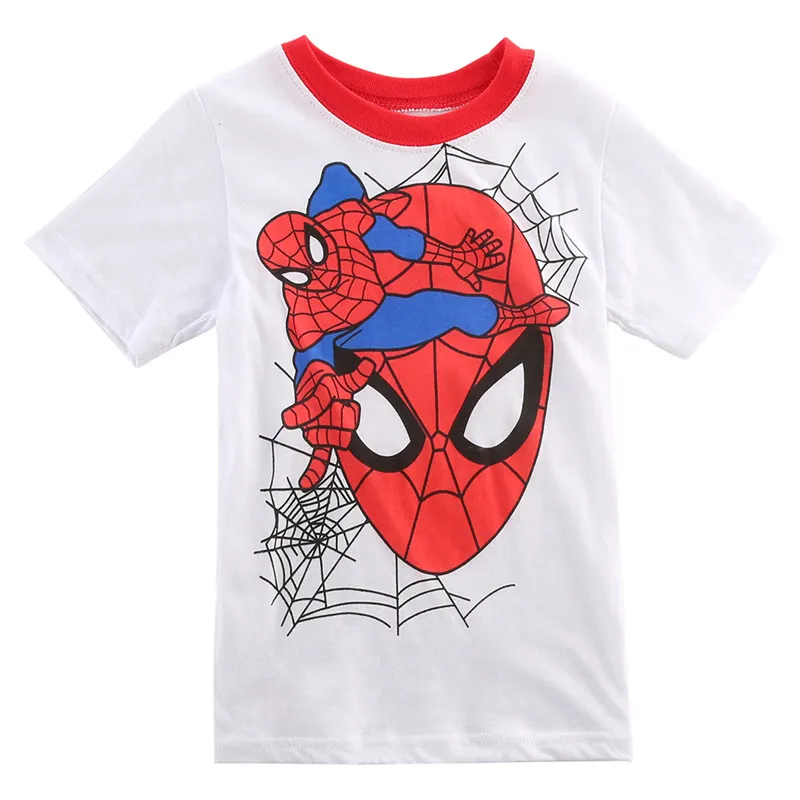 Детская Хлопковая футболка для маленьких От 2 до 7 лет, топы с короткими рукавами, одежда, детские футболки с суперменом и человеком-пауком, костюмы