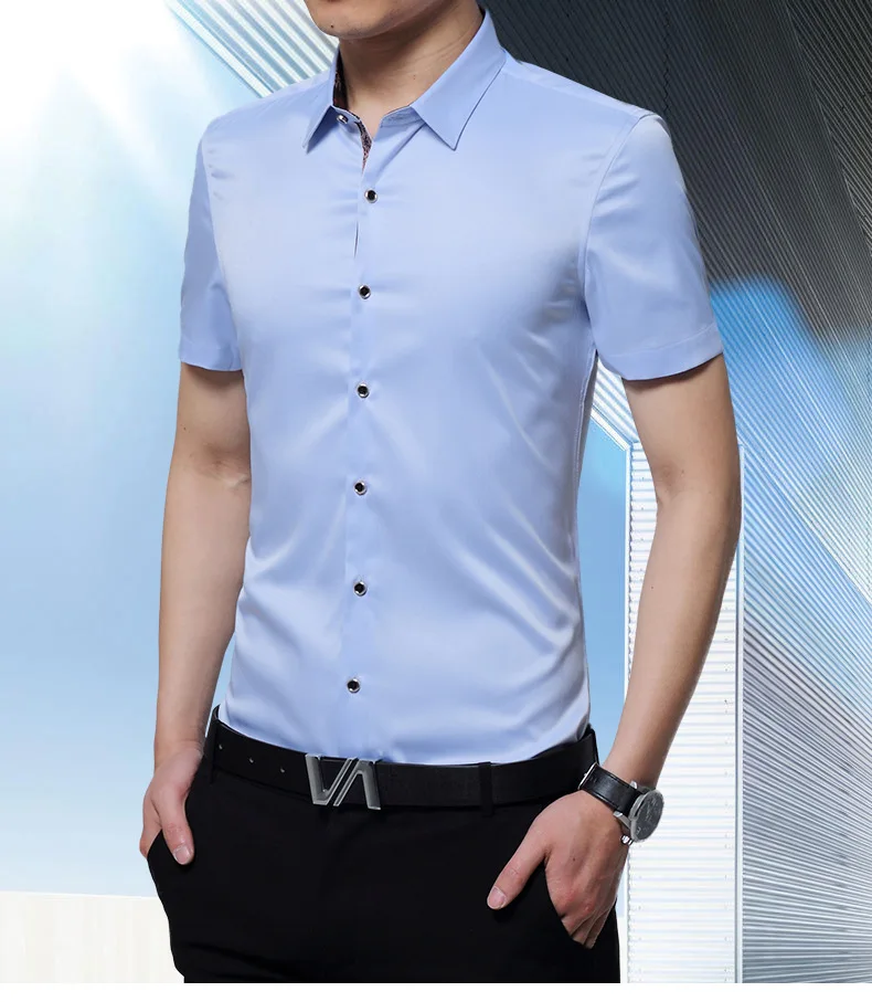 Для мужчин одежда 2018 Smart Повседневное летняя рубашка Для мужчин Camisa Masculina короткий рукав Для мужчин рубашка сплошной большой Размеры модные