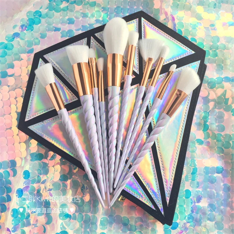 Cheap Price 10PCS Professional Makeup Brush Set Unicorn Rainbow Diamond