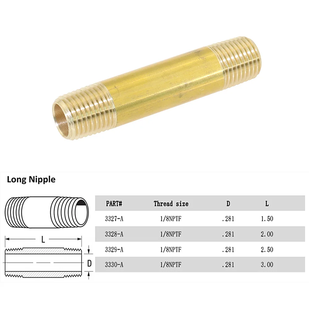 2шт 1/" Латунная Труба труба шланг фитинг прямой длинный ниппель с NPT Женская и Мужская резьба и разной длины(3327A-3330A