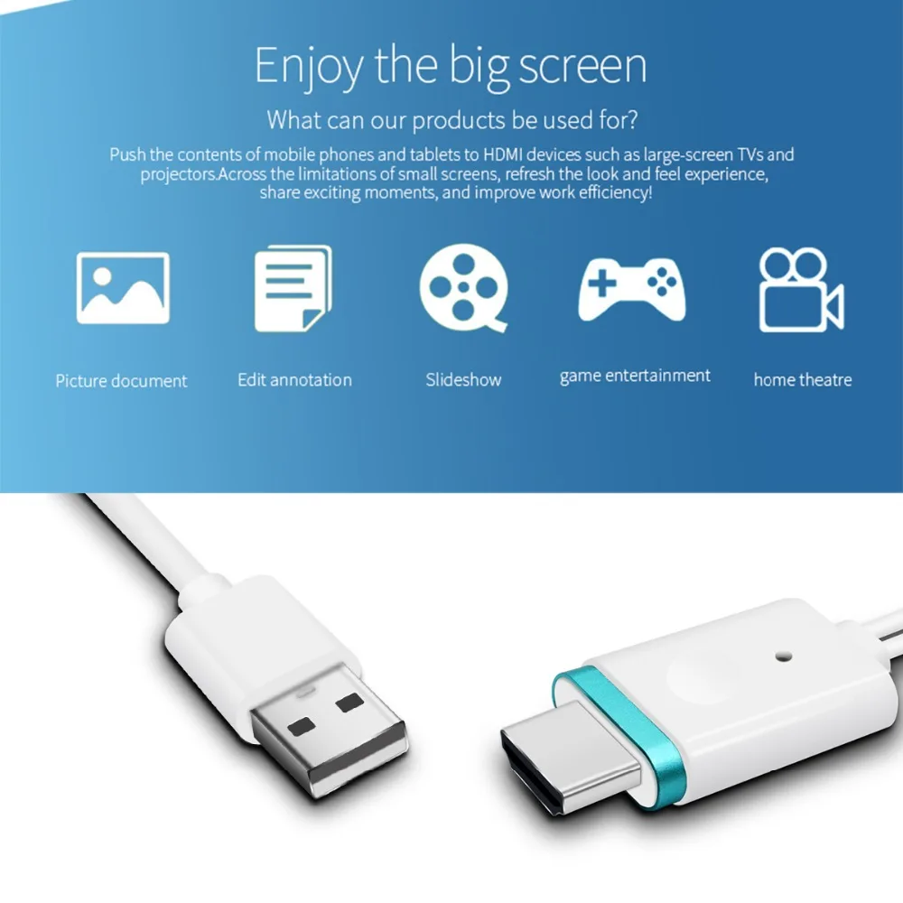 SOONHUA Mini USB to HDMI Cable HD Video Adapter 1080P Micro USB Type C Plug And Play Fit For Android iOS Mobile Phones Tablets