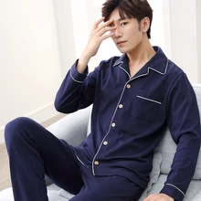 Мужская Хлопковая пижама, домашняя одежда, мужская одежда для сна с длинным рукавом и круглым вырезом, Пижама для мужчин, одежда для сна