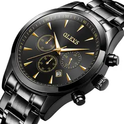 Элитный бренд Для мужчин s часы спортивные черный циферблат Нержавеющая сталь кварцевые наручные часы человек Дата Водонепроницаемый