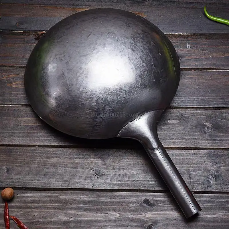 

manual Cast Iron Wok Cooking Pot No Coating Traditional Handmade Wok Old-fashioned Iron Deep Frypan Cookware Kitchen Pot