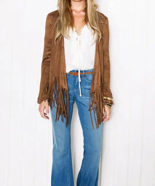 Female Vintage brown Tassel Sweater Korean Loose Printing Cardigan Women's Fashion Shawl