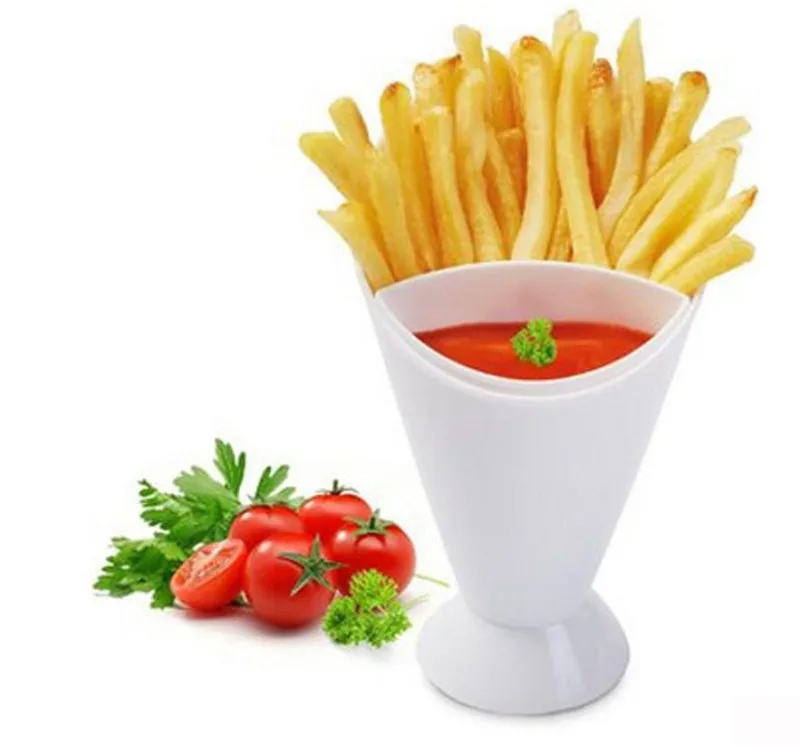 

Self Stand 2 in 1 French Fry Cone with Dipping Cup Potato Tool Tableware French fries Chip Potato chip cone holder cups 2017