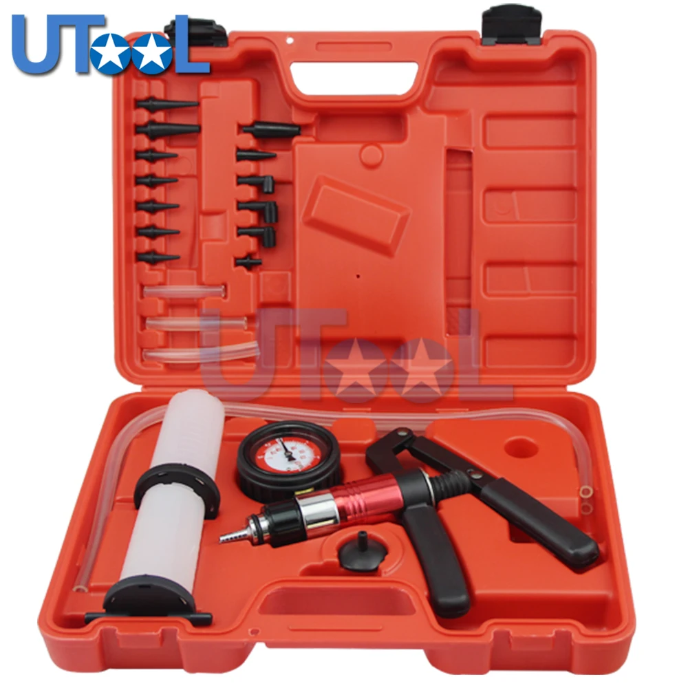 UTOOL Hand Held Vacuum Pump& Brake Bleeder Kit Aluminum Pump Body Pressure Vacuum Gaugein