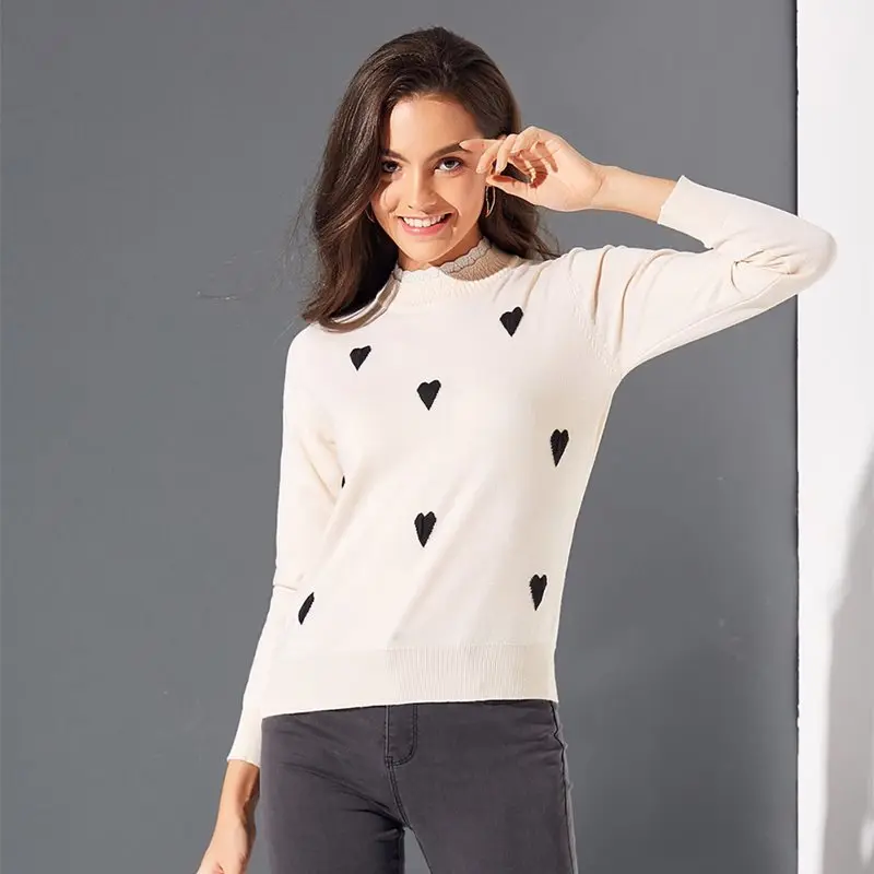 

Boho Casual Winter Sweet Simple Casual Plus Size Women Sweaters Slim Pullover Heart Print Fall 2019 Elegant Female Chic Tops