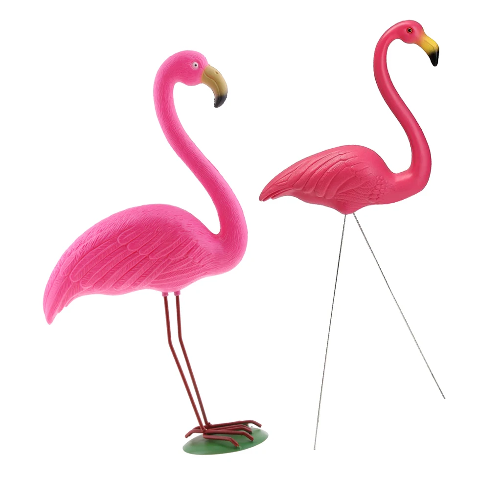 2Pieces Lifelike Pink Flamingo Yard Garden Lawn Art Ornaments Decor Set