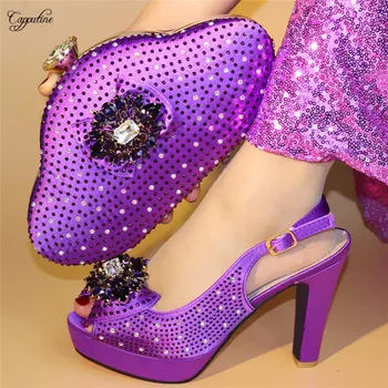 

Popular purple sandals with bag charming party shoes and purse handbag set 1719-9 heel height 11cm