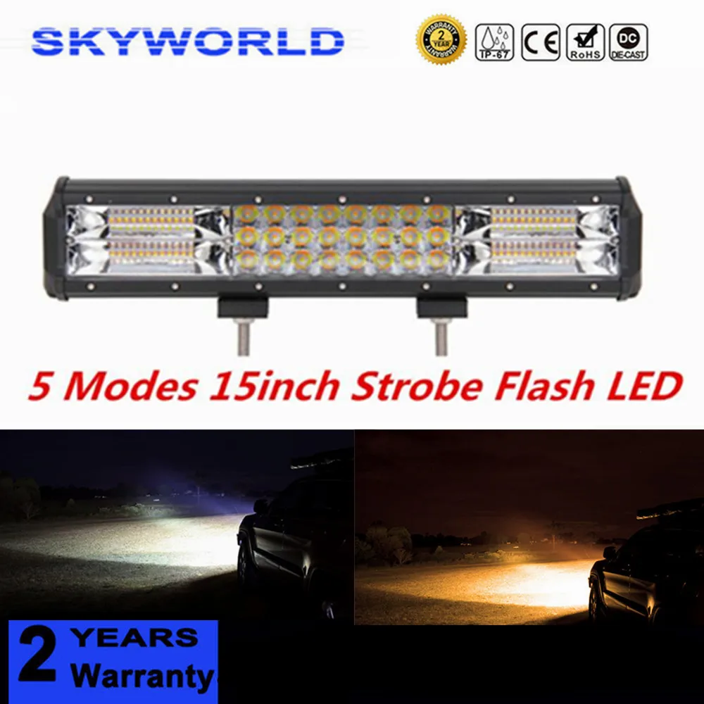 

15'' Tri-Row White & Yellow Combo Strobe LED Light Bar For Ford F-150 Raptor 4x4 12v 24v Offroad Flash Light Work Light Bar