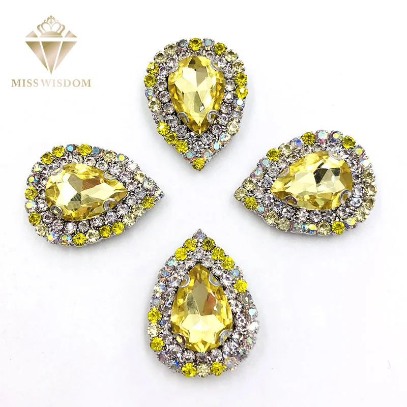 

10X14mm Light yellow glass stass Double row chain Surrounding teardrop sew on rhinestones crystal buckle Diy jewelry accessories