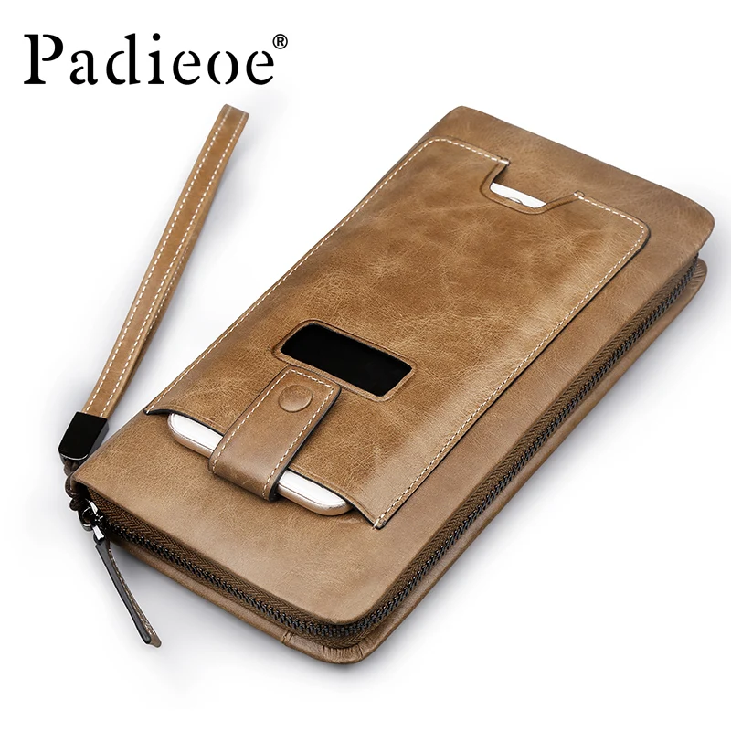 

Luxury Genuine Leather Men's Handbag High Quality Long Wallet with Phone Pocket Fashion Casual Business man Day Clutches bag