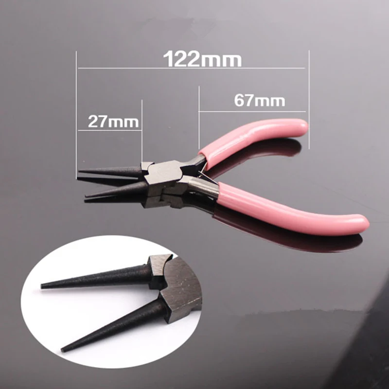 

1Pc Pink Rubber Mini Round Nose Steel Pliers Jewelry DIY Hand Tool Equipments 12.2cm