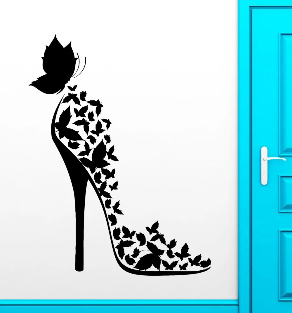 Shoe Vinyl Decal Fashion Butterfly Shopping Beauty Style Wall Stickers